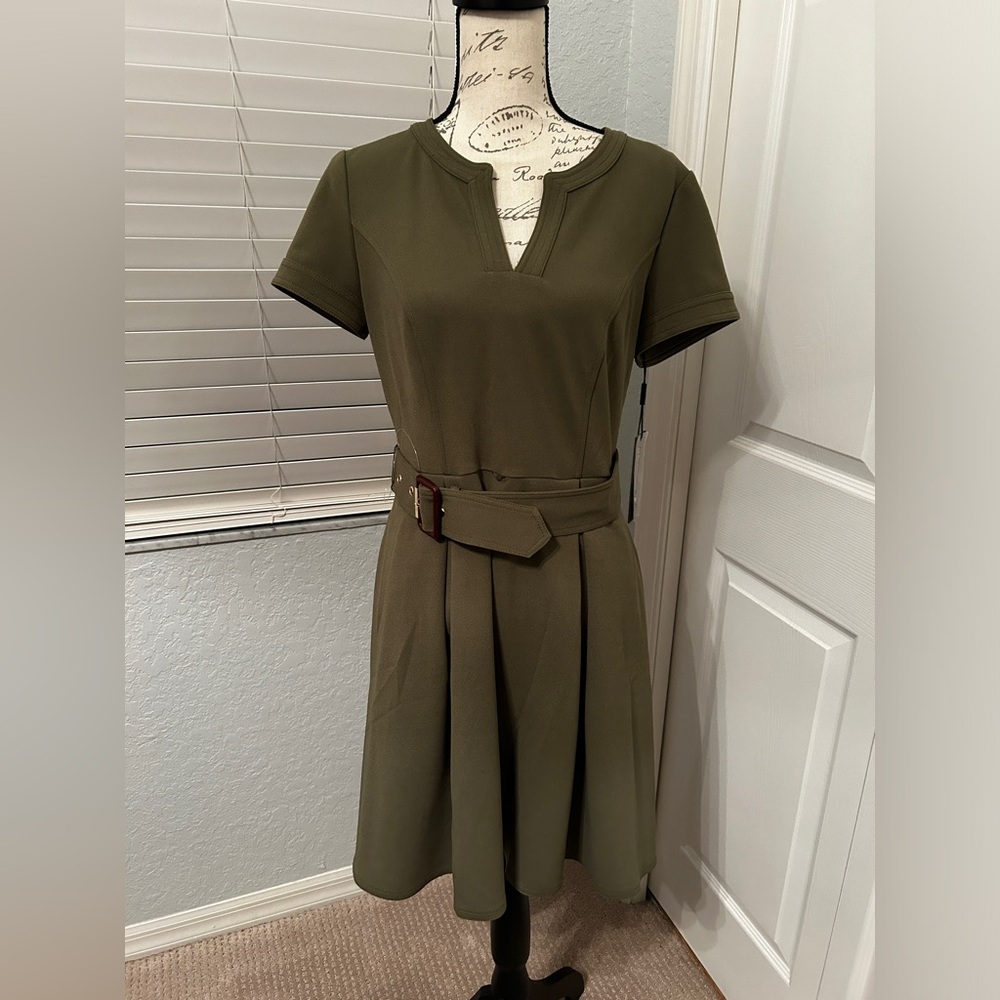 NWT Karl Lagerfeld Army Green dress with belt, Sz 6